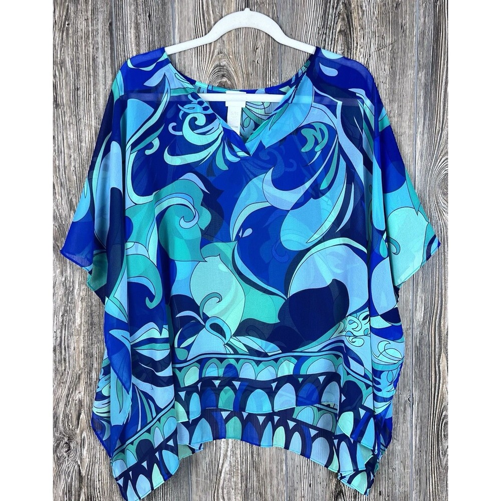 Chicos Kimono‎ Top Women S/M Sheer Geometric Print Boho Blouse Beach Coastal